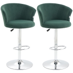HOMCOM Adjustable Bar Stools Set of 2, Velvet Kitchen Stool, Upholstered Counter Height Barstool with Swivel Seat, Wing Back, Footrest for Dining Room, Dark Green