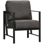 HOMCOM Industrial Accent Chairs with Cushioned Seat and Back, Upholstered Faux Leather Armchair for Bedroom, Living Room Chair with Arms and Steel Legs, Grey