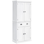 HOMCOM 72" Traditional Freestanding Kitchen Pantry Cupboard with 2 Cabinet, Drawer and Adjustable Shelves, White