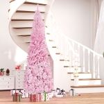 HOMCOM 9 Foot Snow Flocked Artificial Christmas Tree Pencil Xmas Tree with 1248 Realistic Branches, Auto Open and Steel Base, Pink