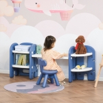 Qaba Kids Adjustable Table and Chair Set 2 Piece Play Table with Storage Children's Playroom/Bedroom Furniture Toddler PE Blue and white for 1-4 years old