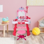 Qaba Children Dressing Table Set for Kids of 3-6 Years Dream Princess Vanity Set for Girls Make Up Table and Stool Set with Music and Lightening Pink White
