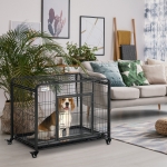 PawHut Folding Design Heavy Duty Metal Dog Cage Crate & Kennel with Removable Tray and Cover, & 4 Locking Wheels, Indoor/Outdoor 37" x 22.75" x 27.25"