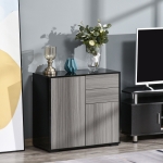 HOMCOM Modern Stylish Buffet Sideboard, High Gloss Kitchen Storage Cabinet Cupboard Push Open Design w/ 2 Drawer, 2 Doors, Adjustable Shelf, Light Grey, Black