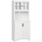 HOMCOM Accent Kitchen Buffet and Hutch Wooden Storage Cabinet with Glass Framed Door, and Microwave Space, White