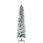 HOMCOM 6ft Snow-Flocked Artificial Christmas Tree, Slim Pencil Xmas Tree with 395 Realistic Branches, Metal Base, Green