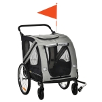 Aosom Dog Bike Trailer, 2-in-1 Dog Wagon Pet Stroller for Travel with Universal Wheel Reflectors Flag, for Small and Medium Dogs, Grey