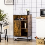 HOMCOM Industrial Wine Rack Cabinet for 4 Bottles, Liquor Cabinet with Tempered Glass Top, Adjustable Shelves for Home Bar, Dining Room, Rustic Brown