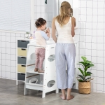 HOMCOM Toddler Kitchen Step Stool Kids Learning Standing Tower with Adjustable Standing Platform & Safety Rail, White