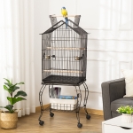 PawHut Bird Cage 57 Inch Flight Cage for Finch Canary Budgie with Rolling Stand, Pull Out Tray, Storage Shelf, Open Top Budgerigar w/ Wheels 57" Parrot w/Wheels, Storage