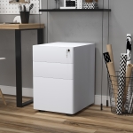 Vinsetto Metal Filing Cabinet 3 Drawer, Vertical File Cabinet with Lock, Mobile Office Cabinet with Wheels for Legal, Letter, A4 File, White