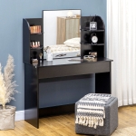 HOMCOM Vanity Table Wood Dressing Table w/ Makeup Mirror, Big Drawers, Open Shelf for Bedroom Black