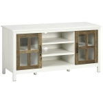 HOMCOM TV Cabinet, Farmhouse TV Stand for 55 Inch TV, Entertainment Center with Adjustable Shelves and Doors for Living Room, White