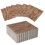 HOMCOM 96 Sq Ft Dark Wood Grain Look EVA Foam Exercise Floor Mats with Easy Connect Design & Soft Feel/Material