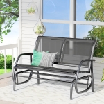 Outsunny Patio Double Glider Bench Swing Chair Rocker Heavy-Duty Loveseat Outdoor Garden Rocking Bench Steel Frame Sling Fabric Seat Black