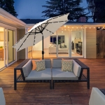 Outsunny 9ft Solar Patio Umbrella Outdoor Sunshade 24 LED Lights Tilt Canopy Cream