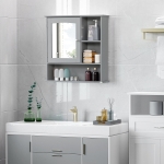 kleankin Bathroom Cabinet, Wall Mount Storage Organizer with Mirror, Adjustable Shelf, Wood Medicine Cabinet, Grey