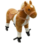 Qaba Kids Plush Mechanical Walking Ride On Horse Toy with Wheels - Brown