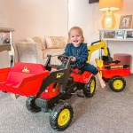 Aosom 3 in 1 Kids Ride On Excavator Toy with 6 Wheels, Bulldozer with Controllable Cargo Trailer & Easy Pedal Controls