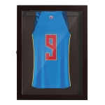 HOMCOM 24" x 32" Jersey Display Case, Memorabilia Acrylic Shadow Box with and Hanger, Cherry Brown