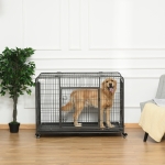 PawHut Folding Dog Crate Heavy Duty Cage for XL Sized Dogs with Double Doors, Lockable Wheels. 49" x 30" x 32"