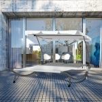 Outsunny Patio Double Chaise, Outdoor Lounge Bed with Canopy and Headrest Pillow, Portable Patio Sunbed Hammock Lounger, Cream White