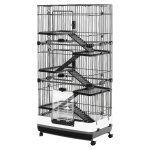 PawHut 32"L 6-Level Small Animal Cage Rabbit Hutch with Universal Lockable Wheels, Slide-out Tray for Bunny, Chinchillas, Ferret, Black