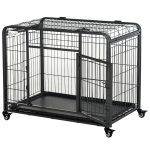 PawHut Folding Design Heavy Duty Metal Dog Cage Crate & Kennel with Removable Tray and Cover, & 4 Locking Wheels, Indoor/Outdoor 49"