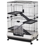 PawHut 32"L 4-Level Small Animal Cage Rabbit Hutch with Universal Lockable Wheels, Slide-out Tray for Bunny, Chinchillas, Ferret, Black