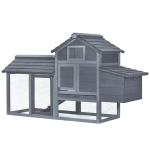 PawHut 59" Small Wooden Chicken coop Hen House Poultry Cage for Outdoor Backyard with 2 Doors, Nesting Box and Removable Tray, Gray