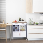 HOMCOM Portable Kitchen Trolley with Bamboo Top Storage Cabinet and Wine Rack (White)
