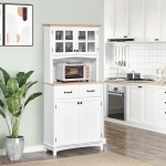 HOMCOM Coastal Style Kitchen Buffet and Hutch Wooden Storage Cabinet with Framed Glass Door Drawers Microwave Space for Dining Room Living Room White