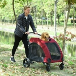 PawHut Pet Stroller Universal Wheel Jogging Stroller w/ Storage Basket Ventilated Foldable Oxford Fabric for Medium or Large Size Dogs Red