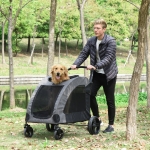 PawHut Pet Jogging Stroller Universal Wheel w/ Storage Basket Ventilated Foldable Oxford Fabric for Medium or Large Size Dogs Grey