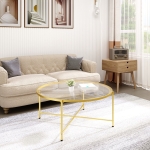 HOMCOM Modern Round Coffee Table with Tempered Glass Tabletop, Accent Side Table, Center Table for Living Room, Gold