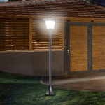 Outsunny Outdoor Garden Solar Post Lamp, Light Sensor Dimmable LED Lantern Bollard Pathway 63" Tall, Black