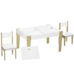 Qaba 3 Pcs Kids Table and Chair Set with Storage Space, Activity Table and 2 Chairs for Toddler Arts, Crafts, Drawing, Reading, White