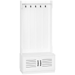 HOMCOM Modern Hall Tree, Entryway Coat Rack with Shoe Bench, 5 Hooks, Storage Shelf and Slatted Door Cabinet for Hallway, White