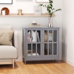 kleankin Storage Sideboard Buffet Cabinet Credenza with 2 Transparent Doors Dining Cupboard for Multifunction in Kitchen, Hallway, Living Room Grey