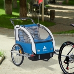 Aosom 2-in-1 Foldable Double Baby Bike Trailer Child Carrier Stroller, Blue