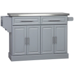 HOMCOM Rolling Kitchen Island with Storage, Portable Kitchen Cart with Stainless Steel Top, 2 Drawers, Spice, Knife and Towel Rack and Cabinets, Grey