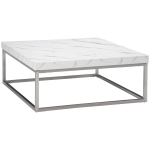 HOMCOM Square Coffee Table with Faux Marble Tabletop, Modern Sofa Side Table with Stainless Steel Frame for Living Room, White