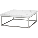 HOMCOM Square Coffee Table with Faux Marble Tabletop, Low Table for Sitting on The Floor, Stainless Steel Frame for Living Room, White