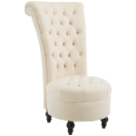 HOMCOM Retro High Back Armless Royal Accent Chair Fabric Upholstered Tufted Seat for Living Room, Dining Room and Bedroom, Cream White