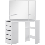 HOMCOM Corner Dressing Table, Makeup Desk with 3-piece Mirror and 5 Drawers, White