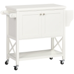 HOMCOM Rolling Kitchen Island Cart with Rubberwood Top and Storage, White