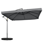 Outsunny Offset Patio Umbrella with Net and Umbrella Base, Adjustable Cantilever Canopy with Cross Base, Weight Plates and 8 Ribs for Backyard, Poolside, Garden, Dark Grey