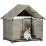 Image showcasing PawHut Rattan Dog Crate with Double Doors, Wicker Dog Cage with Large ...