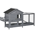 PawHut 65" Wooden Rabbit Hutch, Pet Playpen with Openable Roof, Storage Box, for Rabbits and Small Animals, Dark Grey