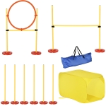 PawHut 4PCs Portable Pet Agility Training Obstacle Set for Dogs w/ Adjustable Weave Pole, Jumping Ring, Adjustable High Jump, Tunnel and Carrying Bag